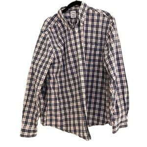 Brooks Brothers Blue Plaid Cotton Preppy Men Long Sleeve Button Down Shirt Large